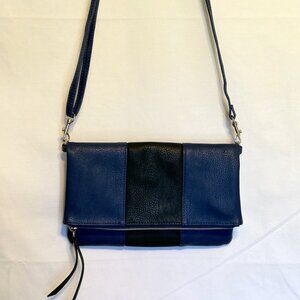 NWOT~LP Blue by Linea Pelle Blue/Black Crossbody Purse Detachable Adj.Strap Zip